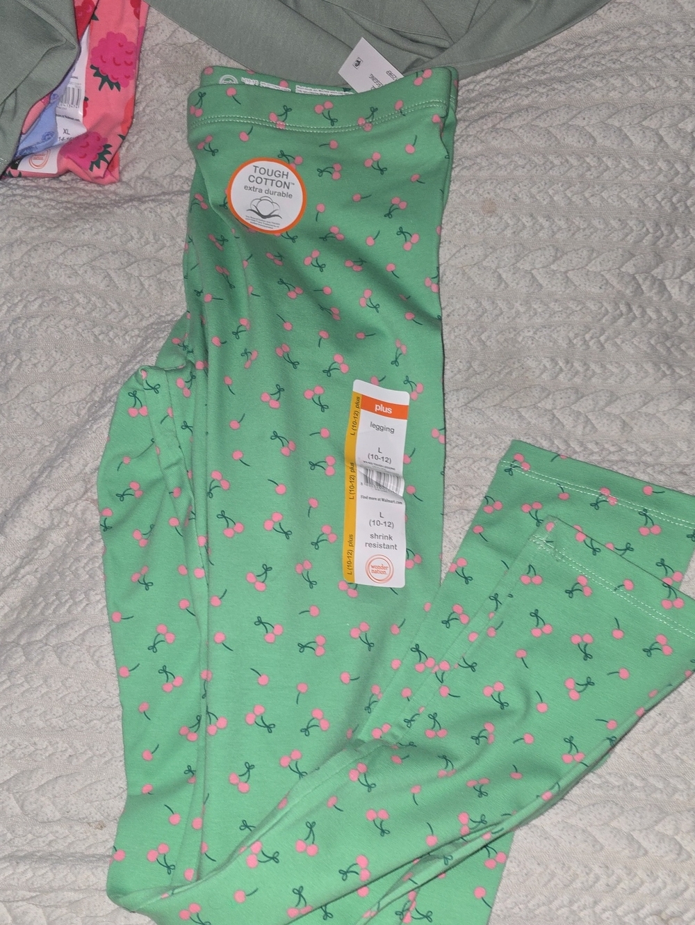 Kids Green Cherry-Print Leggings